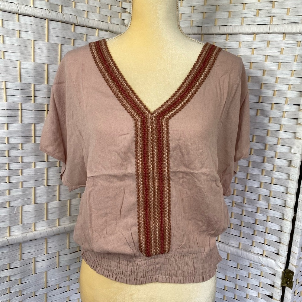 NWT Hem & Thread Meryl Zig Zag Trimmed Kimono Sleeve Top Bohemian Style Blouse - Picture 7 of 15